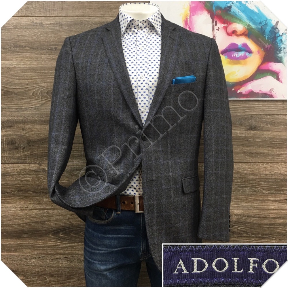 ADOLFO Mens Wool Blazer Sport Coat Casual Jacket Size 42L Classic Button Suit